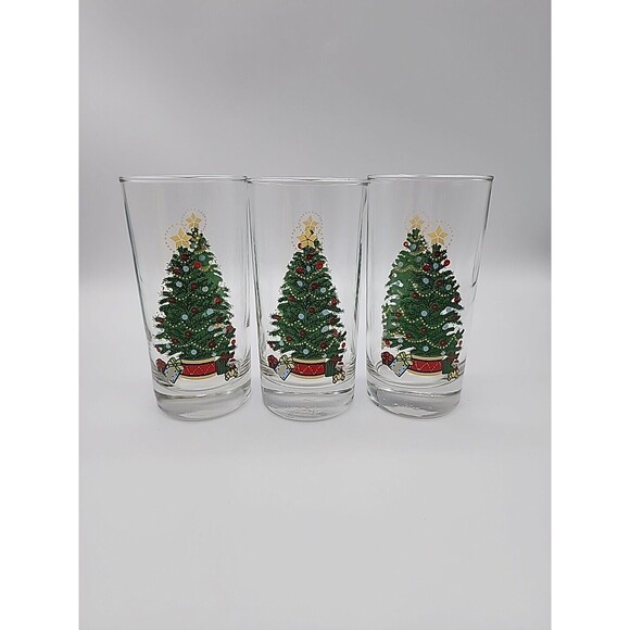 Vintage HOMCO Home Interiors Gifts 8728 Christmas Tree Tumbler Glasses Set of 3 - Picture 1 of 12